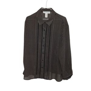 Maggie McNaughton Brown Polka dot LS Button Up Shirt Women's Plus Size 18W
